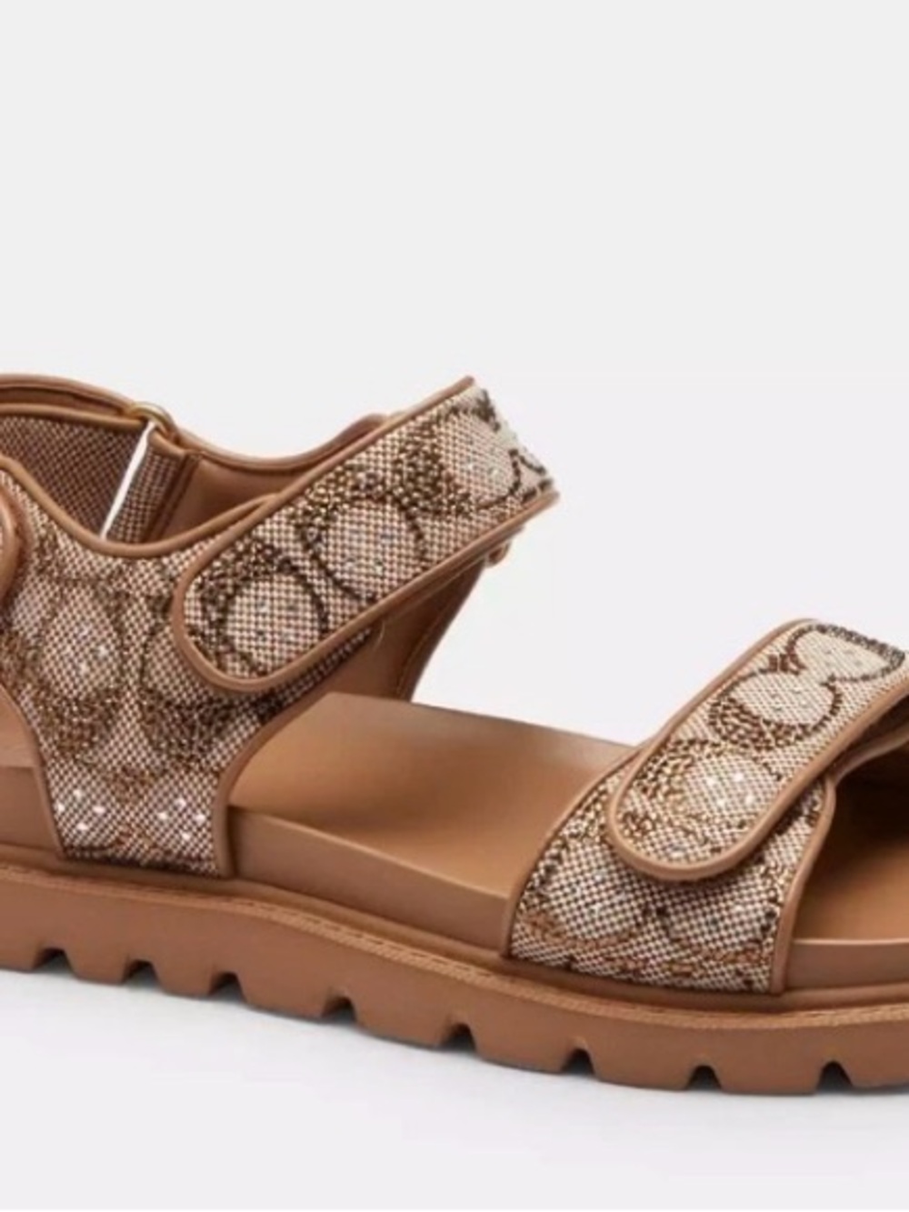 Coach Tan Logo Velcro Strap Sandals Brynn Sandalin Crystal Signature Tan 8.5B - Picture 8 of 11